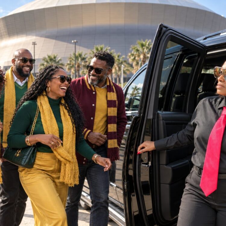 Motorvate chauffeur Monique at the Superdome with Bayou Classic alumni