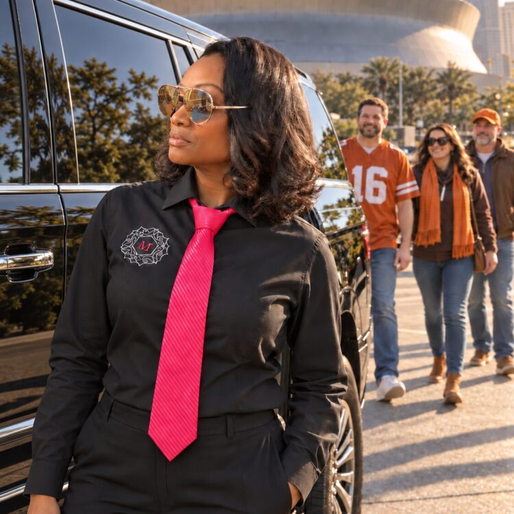 Motorvate chauffeur Monique at the Superdome with Browns fans arriving