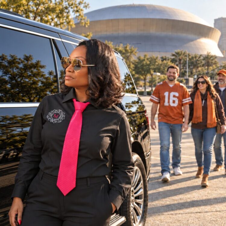 Motorvate chauffeur Monique at the Superdome with Browns fans arriving