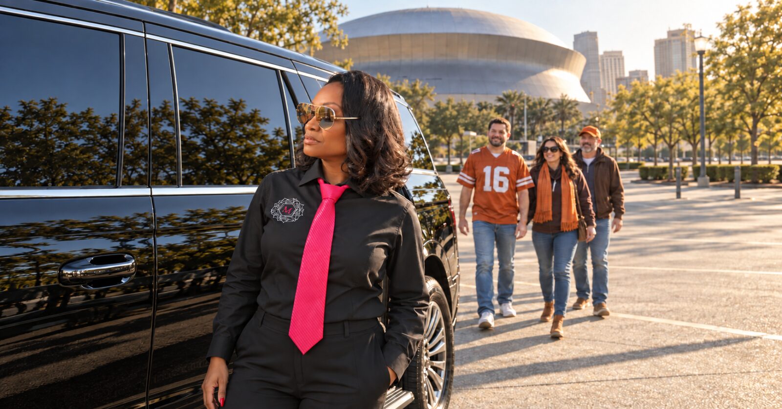 Motorvate chauffeur Monique at the Superdome with Browns fans arriving